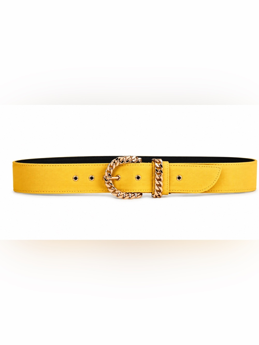Neiman Marcus Yellow Satin Belt With Gold Chain Buckle Detail - Size Large